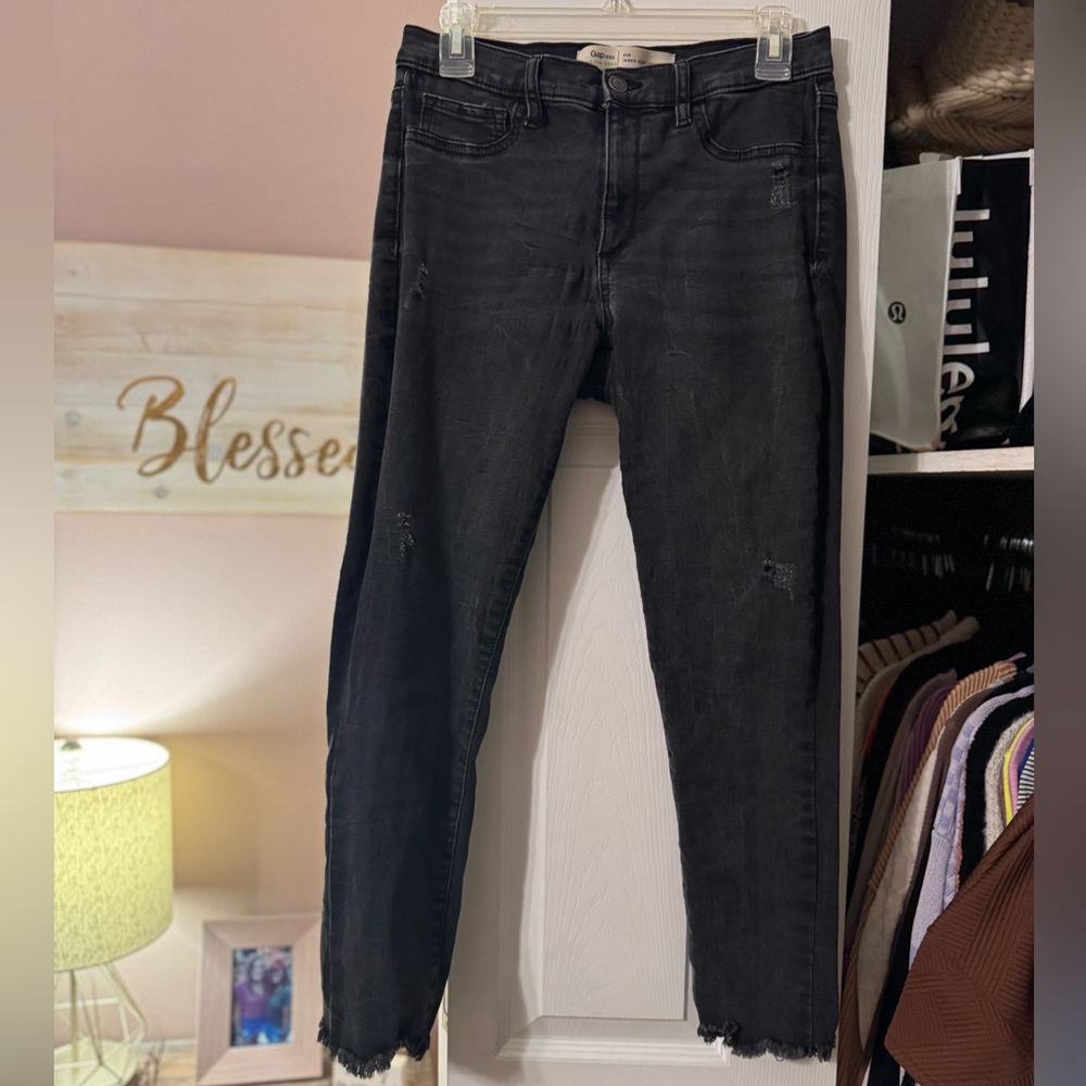 GAP Black Distressed Ankle Jeans